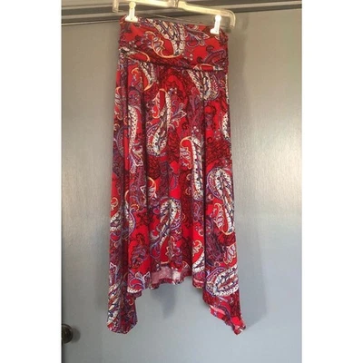 Apt. 9 Falda Mujer Asimétrica Pull-on Talla Mediana Elastizada Rojo Azul Paisley Foto 1 de 4