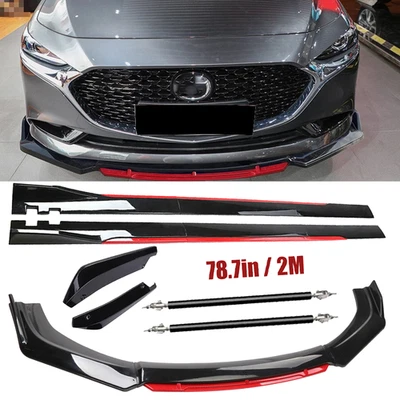 For Mazda MX-5 Miata Glossy Black Look Red Front Lip Chin Bumper Side Skirt - Image 1 of 4