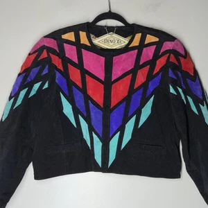 Dinoz Suede Patchwork Jacket Women's Size Medium Art Fashion Chic - Picture 1 of 8
