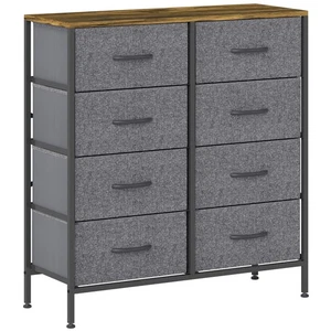 HOMCOM 8 Drawer Fabric Chest of Drawers with Wooden Top, Rustic Brown - Picture 1 of 11