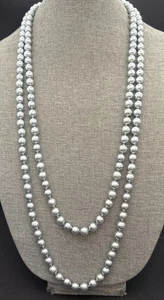 COLLAR Hermosas cuentas de perlas grises anudadas individualmente 70 pulgadas ver fotos - Imagen 1 de 5