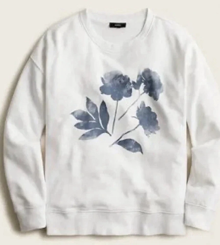 Novo com etiquetas feminino J. Moletom Crew University Terry gola redonda gráfico tinta floral 2X - Imagem 1 de 1