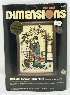 Dimensions Crewel Embroidery Kit 6067 #1981 Oriental Woman With Drum 5x7 Zitomer - Image 1 of 4