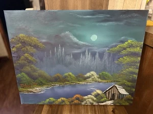 Original Oil Painting 16x20 “Fullmoon” Art/Landscape (Bob Ross Style) - Picture 1 of 4