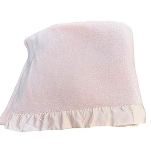 Vintage fieldcrest Full Waffle Weave Thermal Blanket Satin Trim Acrylic pink - Picture 1 of 8