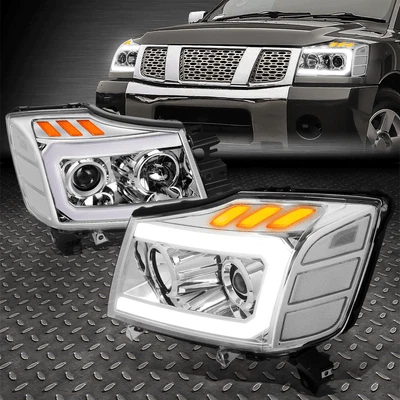 FOR 04-15 NISSAN TITAN ARMADA U-LED DRL SIGNAL PROJECTOR HEADLIGHTS CHROME/CLEAR - Image 1 of 4