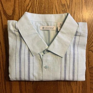 CUBAVERA Mens Linen Blend Vertical Striped Button Down S/S SHIRT XL NWT - Picture 1 of 7