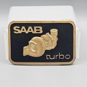 Hebilla de cinturón de latón vintage SAAB Turbo 1980 - Imagen 1 de 5