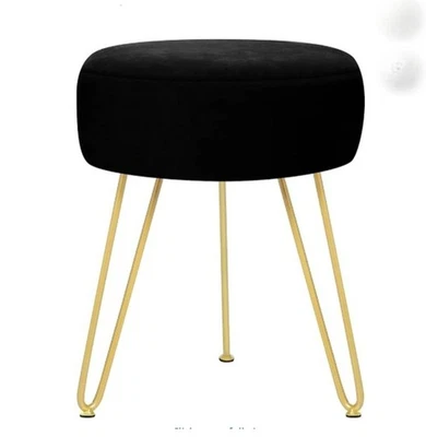 Black Velvet Footstool/Ottoman With Gold Legs - Image 1 of 2