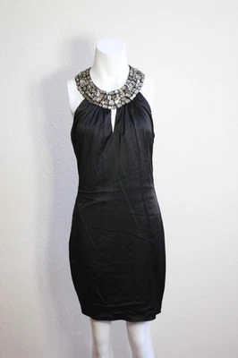 Nuevo Mini Vestido Maria Bianca Nero Talla P Negro Elastizado Seda Joya Noche Cóctel Foto 1 de 4