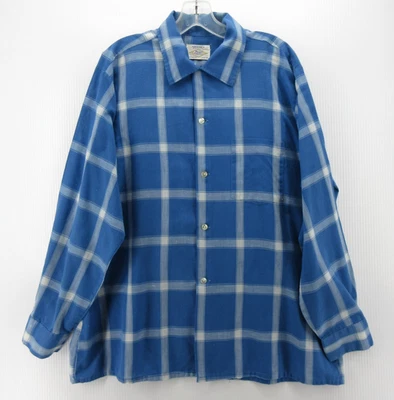 VINTAGE Arrow Shirt Men Large Blue Sanforized Loop Collar Shadow Decton USA * - Image 1 of 4