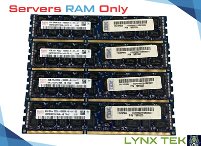 SK Hynix 32GB 4x 8GB 2Rx4 PC3L-10600R DDR3 ECC Server Memory RAM IBM Certified - Image 1 of 2