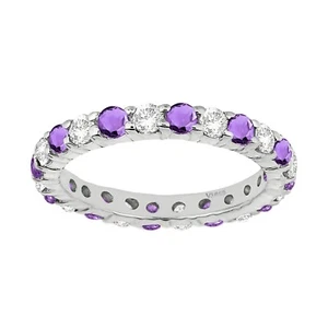 2Ct Round Cut Natural Amethyst & Topaz Women Eternity Band Ring - Picture 1 of 4