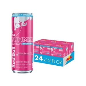 Red Bull 24 Pack Summer Edition Sugarfree Energy Drink White Peach 12oz - Picture 1 of 3