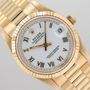 Rolex Datejust 68278 Mid-size 31mm 18KY Gold White Roman Dial Fluted President - Picture 1 of 10