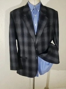 Vintage Perry Ellis Gray Pink Shadow Plaid Flannel Sport Coat Jacket Blazer 44R - Picture 1 of 5