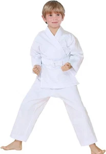 NEW W PC. KIDS/SMALL ADULT UNISEX Sz 3 WHITE KARATE MARTIAL ARTS UNIFORM - Picture 1 of 5