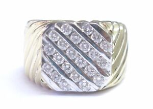 Men's 5-Row Round Cut Diamond Ring Solid 14KT Yellow Gold 1.20Ct G-VS2 SIZEABLE