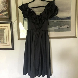 Argent Fille Ltd Black Big Sleeve Off The Shoulder Vtg Dress Sz 11/12 Prom A371 - Picture 1 of 7