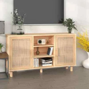 NNEVL Sideboard Brown 105x30x60 cm Solid Wood Pine and Natural Rattan - Picture 1 of 9