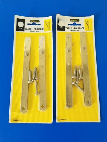 Vintage 1963 Stanley Table Leg Braces New NOS In The Package Brass Plated Cover