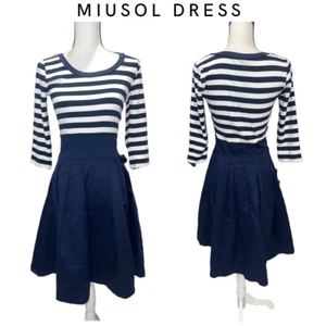 Miusol Womens Dress Blue & White Striped Size Small 3/4 Sleeve| NWT |Full Dress - Picture 1 of 8