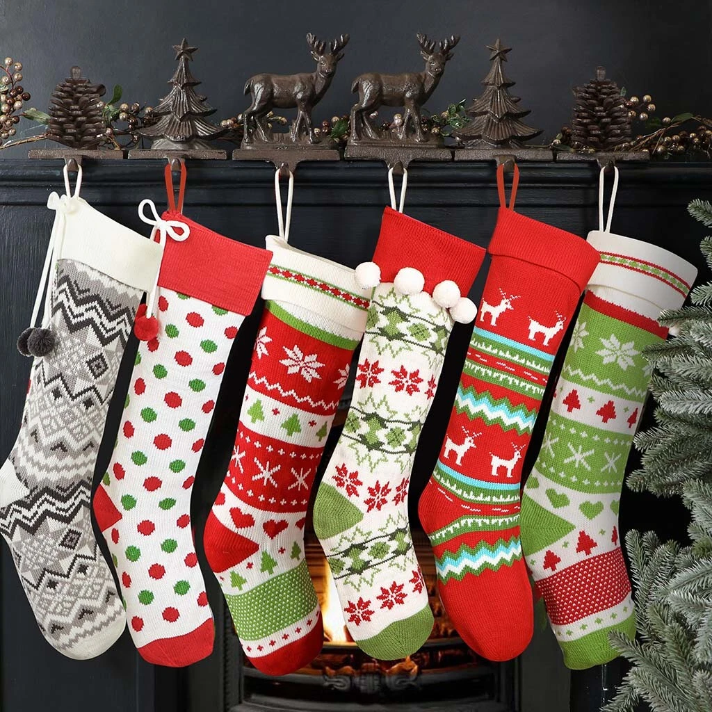 3-Pack Christmas Stockings - Small Cable Knit Holiday Hanging Decor In Red, Green, And White - View #12
