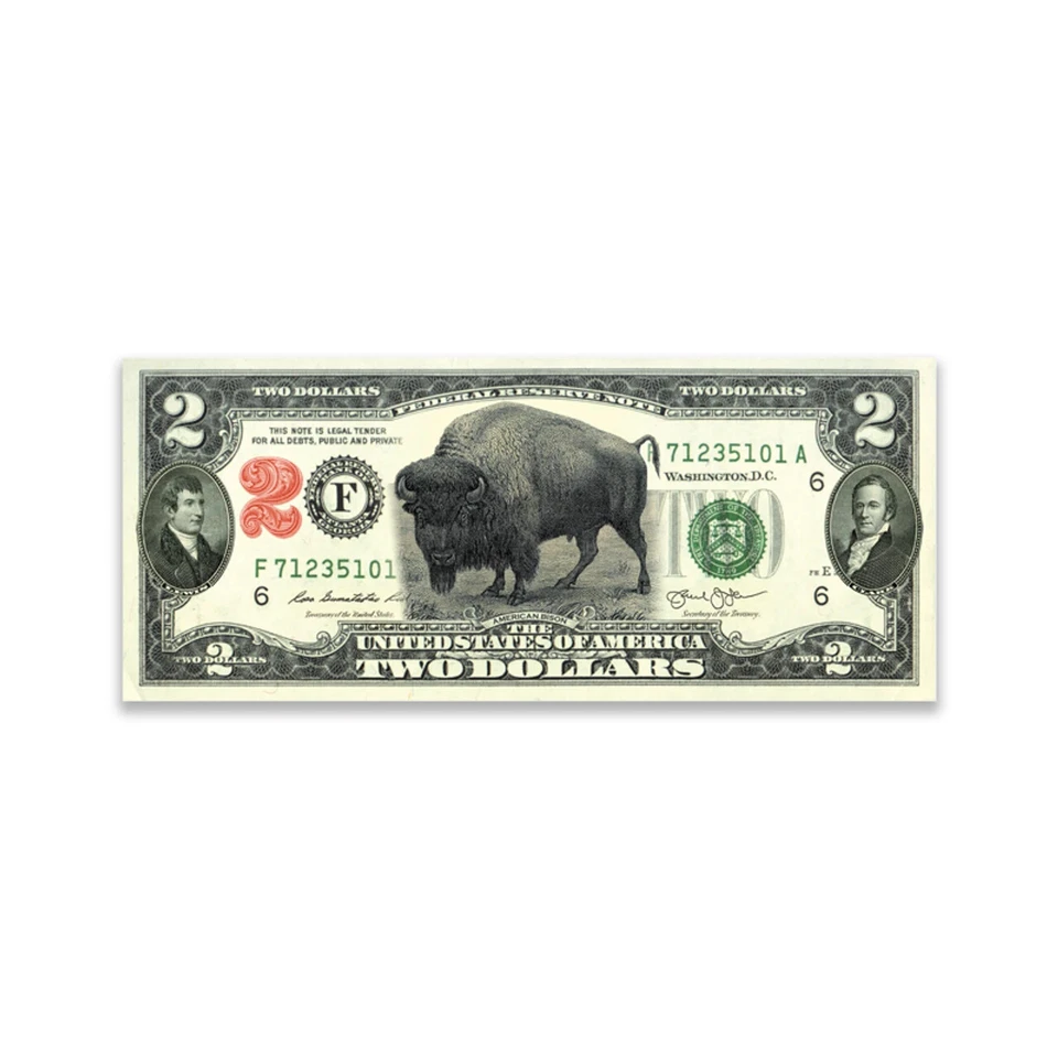 Billete de $2 de licitación legal coloreado de bisonte americano Foto 1 de 1