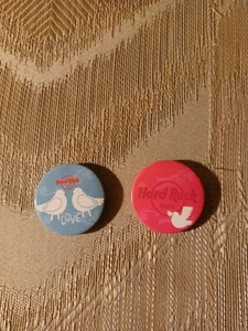 2 Hard Rock Cafe Pins Pink Blue Birds 1-1/4" Round Circle Dove Olive Branch Set - Picture 1 of 5