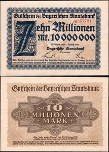 10 millones de marcos 1923 - Serie: 857721 - Alemania / Munich-Baviera - UNC - #F17 - Imagen 1 de 4