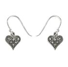 marcasite heart drop earrings Solid Sterling Silver 10mm width Gift box.