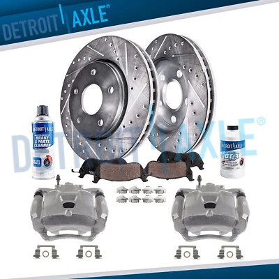Front Drilled Rotors + Brake Calipers + Ceramic Pads for Toyota Rav4 Matrix Vibe - Image 1 of 4