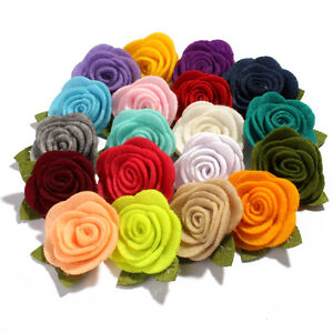 Nonwovens Fabric Rolled Rose Hair Flowers with leaves For Headbands 4.5cm 30pcs