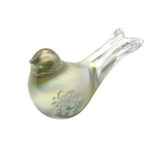 SILVESTRI Art Glass Bird Paperweight Frosted Iridescent Figurine 3" x 4 3/4" USA - Picture 1 of 14