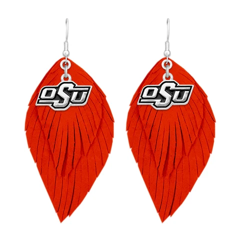 43373 Oklahoma State Cowboys Boho Suede Leather Feather Earrings Cover