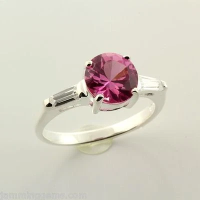 CLEARANCE Sterling Lab Created Pink Sapphire Accented Ring Size 7 Foto 1 de 2