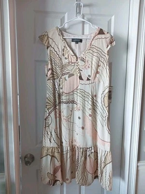 NUEVO - Vestido Kasper Mujer Manga Gorra Cuello en V Volantes Beige Multicolor TALLA 14 NUEVO CON ETIQUETAS Foto 1 de 4