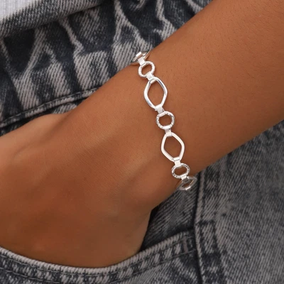 Adjustable 925 Silver Bracelet, Chunky Open Link Chain | Minimalist Jewelry SB03 - Image 1 of 3