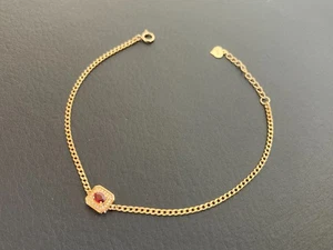 18K Gold Natural Ruby Diamond Cuban Link Chain Bracelet 7.4 Inches - Picture 1 of 11
