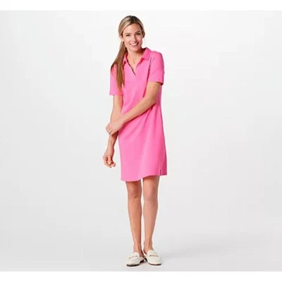 Vestido Isaac Mizrahi Mujer Talla XXS Essentials Pima Algodón Cuello Dividido Rosa A397187 Foto 1 de 4