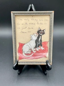 VTG Pen Ink Watercolor Drawing CATS White Black Tuxedo w/ Quote Signed Mel Hart - Picture 1 of 4