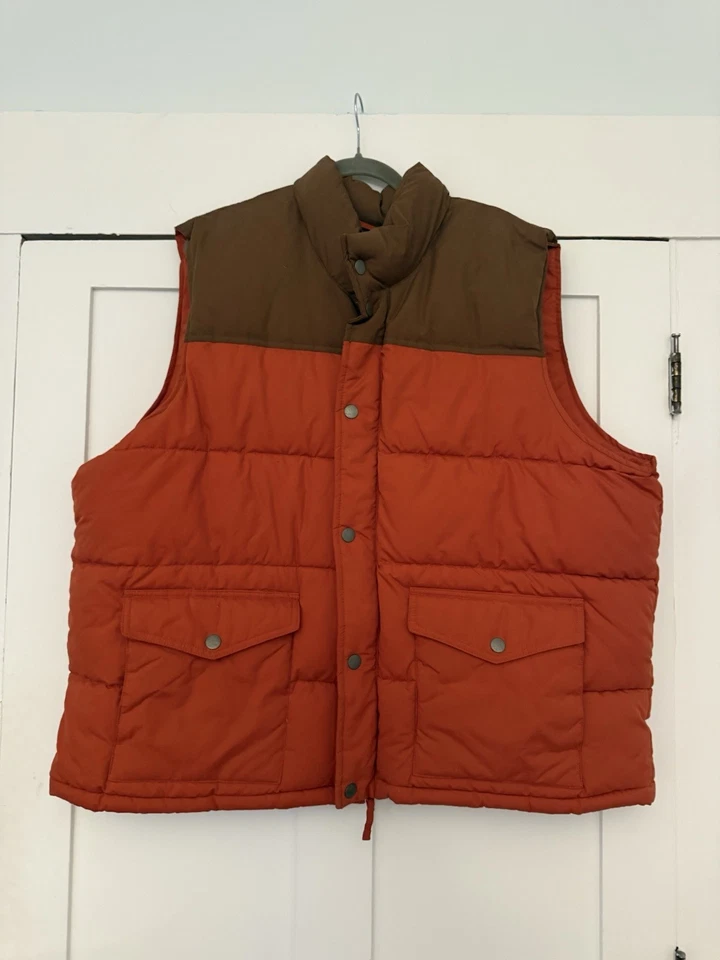 Men's Old Navy Orange & Brown Puffer Button Up Vest Size 3XL - Image 1 of 4
