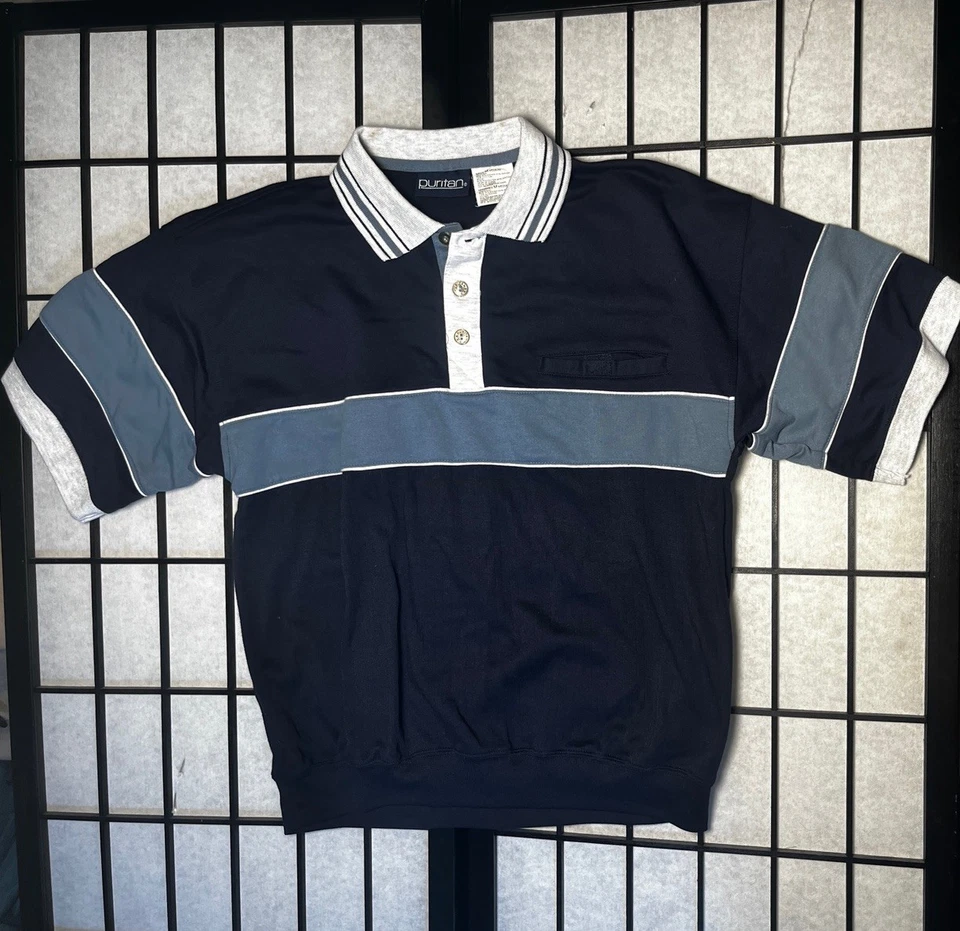 Vintage 1920s Men’s M The Great Gatsby Navy Puffy Short Sleeve Polo Shirt TTC GW - Image 1 of 4