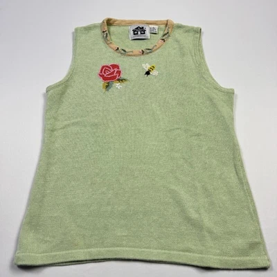 Libro de Cuentos Tejido Suéter Chaleco Bordado Flor Abeja Maestro Escuela Verde Mujeres M Foto 1 de 4