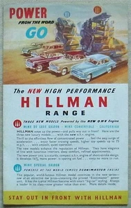 HILLMAN RANGE Auto Verkaufsprospekt 50er Jahre MINX LIMOUSINE Cabrio CALIFORNIAN - Bild 1 von 3
