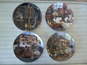 Lote de 4 platos Charles Wysocki Purr-fect Plates gatos Bradford cajas certificado de autenticidad años 90 1998 - Imagen 1 de 17