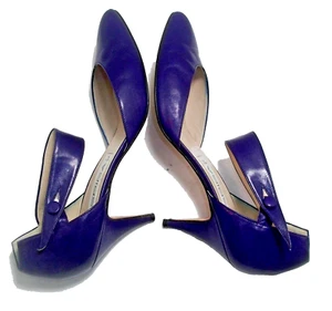 Vintage 90er Via Spiga lila Leder geknöpfte Riemen spitze Pumps 8.5AA - Bild 1 von 8