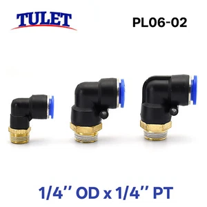 5pcs Tubo Pneumatico 1/4" OD x 1/4" PT Maschio Girevole L Spinta per Collegare Raccordo - Foto 1 di 3