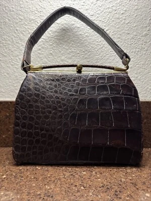 Bolso de mano vintage marrón cocodrilo cocodrilo Foto 1 de 4