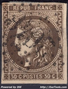 FRANCE EMISSION DE BORDEAUX 30c BRUN FONCÉ N° 47d AVEC OBLITERATION GC 2046 - Picture 1 of 2
